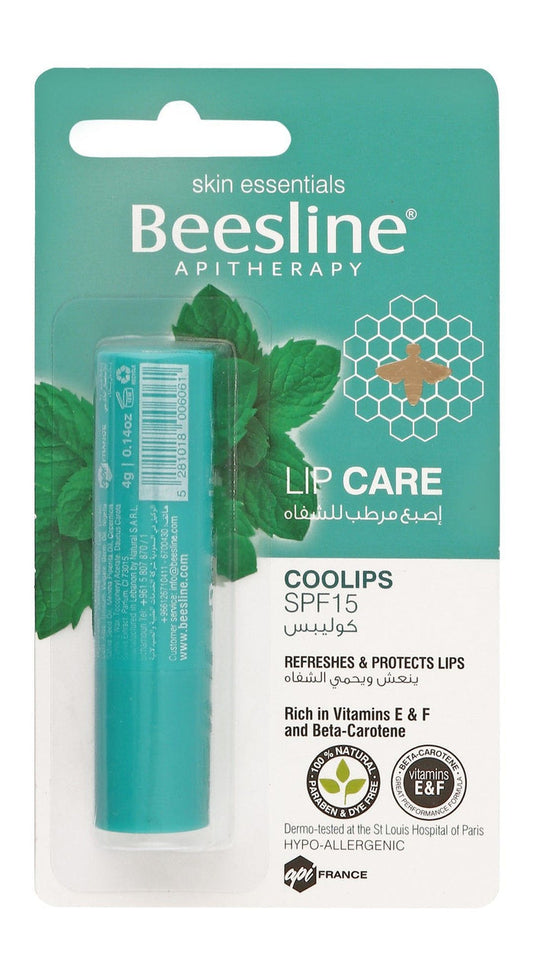 Beesline Coolips Hypoallergenic Refreshing & Protecting Lip Balm with Vitamins & Beta-Carotene SPF15, 1 Piece - Makkah Pharmacy