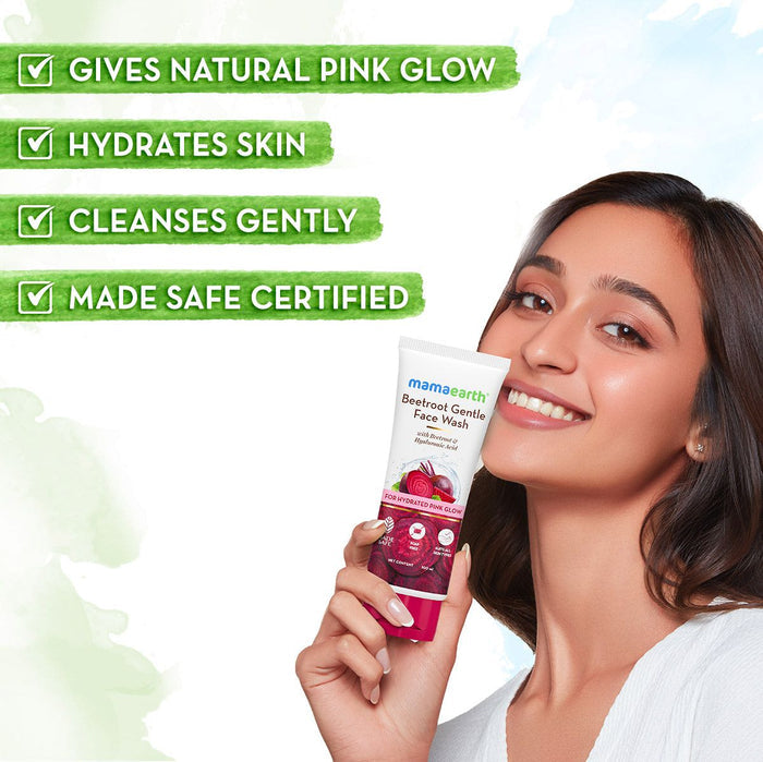 Beetroot face wash pink glow hydrates cleanses model