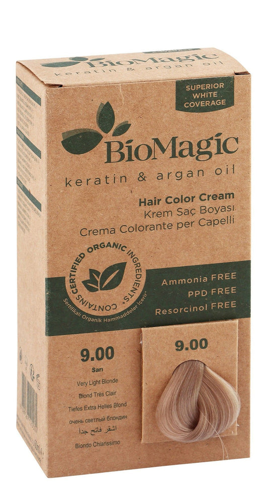 BioMagic Organic Keratin & Argan Oil Hair Color Cream - Very Light Blonde 9.00, 1 Pack - Makkah Pharmacy