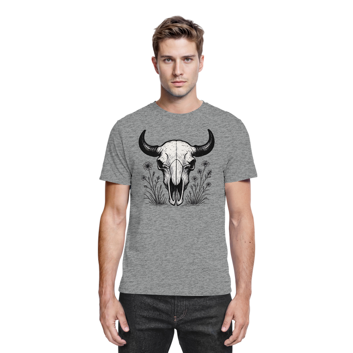 Unisex Arvenzo Bison Skull Shirt in sports grey meliert with front graphic design.