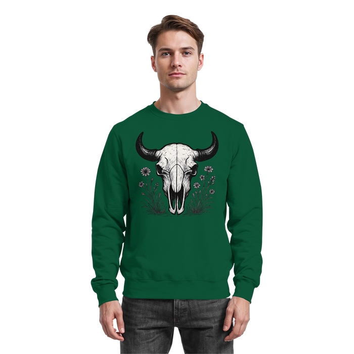 Bottle green Arvenzo Bison Skull sweatshirt showing a front view with a classic design and comfortable fit.