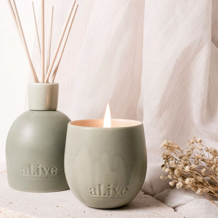 al.ive body Blackcurrant & Caribbean Wood Soy Candle Nudie Glow Australia