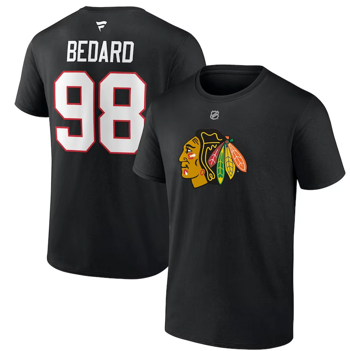 Blackhawks Black Connor Bedard #98 Player Tee