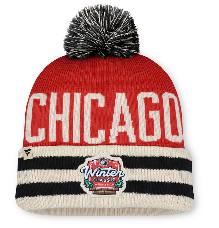 Blackhawks Fanatics 2025 NHL Winter Classic Cuffed Knit Hat with Pom-1