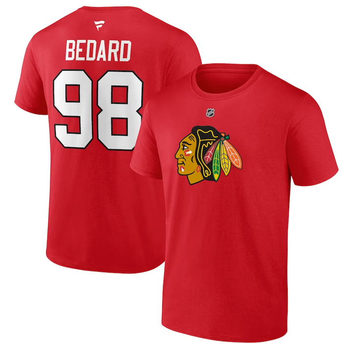 Blackhawks Red Connor Bedard #98 Player Tee