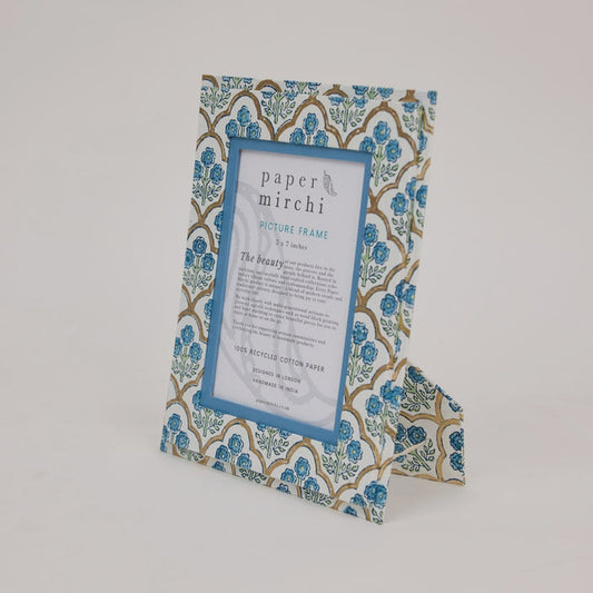 Block Printed Picture Frame 5X7- Trellis Indigo - Precious Sparkle