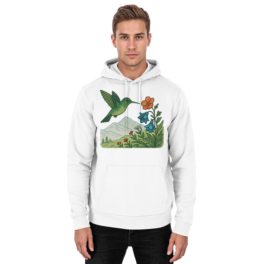 Arvenzo Bloom Wing Hoodie in Arctic White, front view showing unisex design and simple hoodie style.
