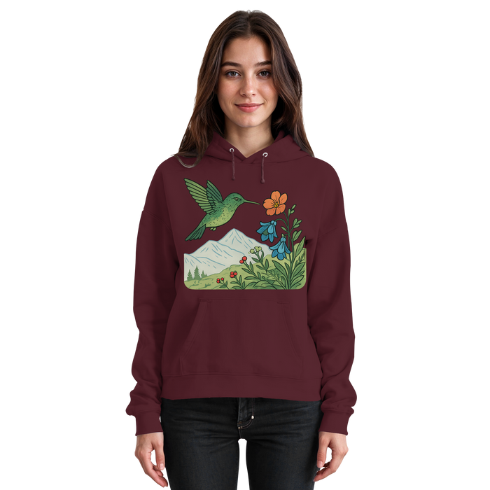 Unisex burgundy Bloom Wing Hoodie by Arvenzo featuring a front design, cozy fit, and casual style.
