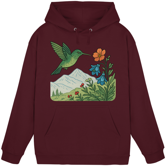 Front view of Arvenzo Bloom Wing unisex hoodie in burgundy, showcasing a simple design and comfortable fit.