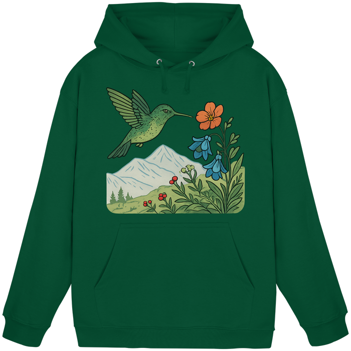 Arvenzo Bloom Wing unisex hoodie in bottle green, front view showing stylish hoodie design and comfortable fit.