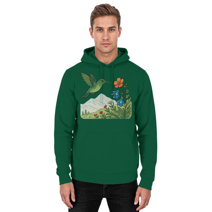 Arvenzo Bloom Wing hoodie in bottle green, front view, unisex casual hoodie with a simple design and comfortable fit.