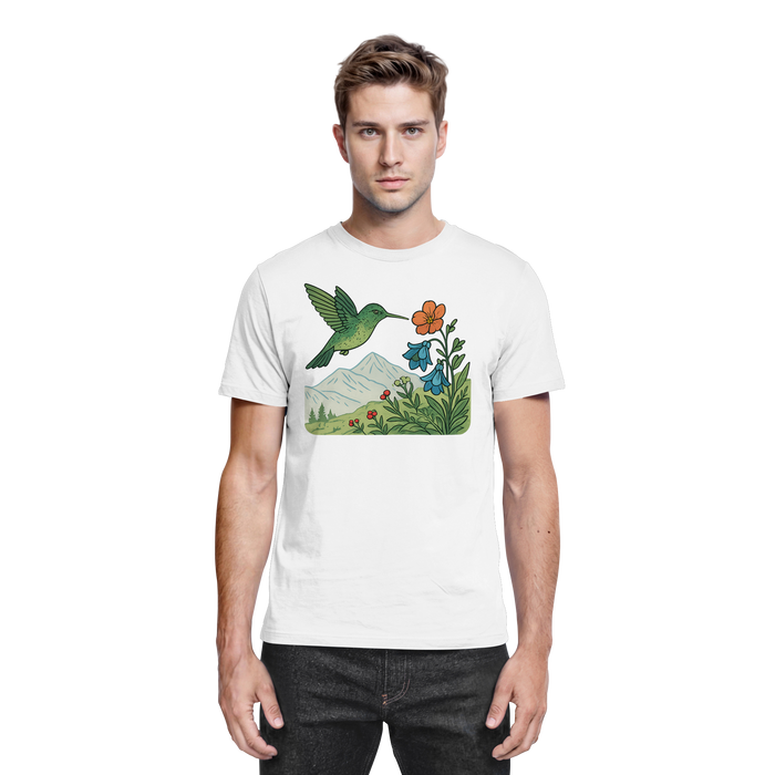 White unisex Bloom Wing shirt by Arvenzo featuring a front view with a stylish wing design on the chest.