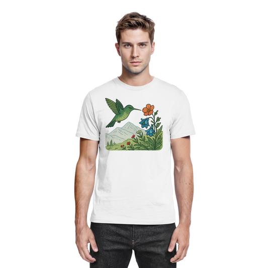 White unisex Bloom Wing shirt by Arvenzo featuring a front view with a stylish wing design on the chest.