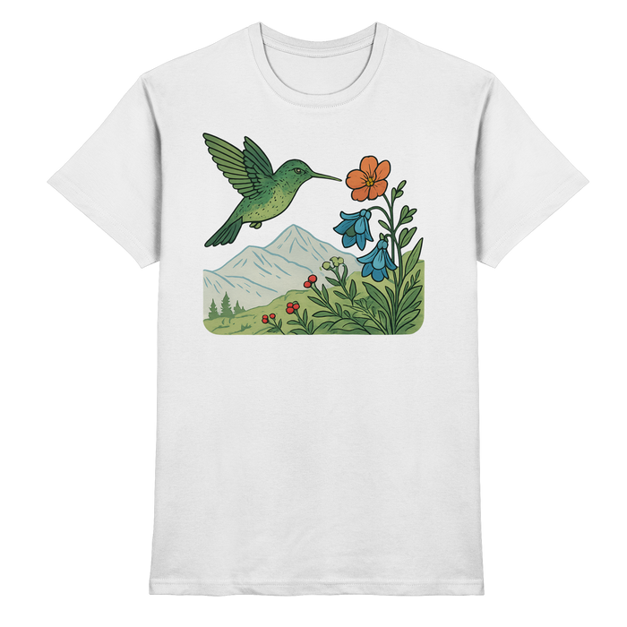 White Bloom Wing unisex shirt by Arvenzo, front view showing a stylish floral wing design on the chest.