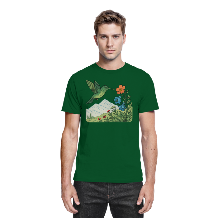 Front view of Arvenzo Bloom Wing unisex shirt in bottle green, showcasing a stylish, premium design on soft fabric.