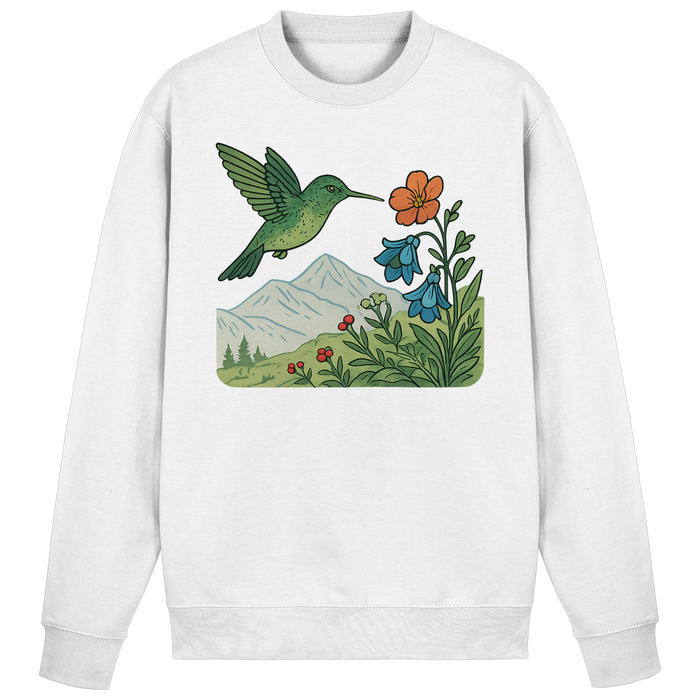 Arvenzo Bloom Wing sweatshirt in Arctic White, front view showing a casual crewneck sweatshirt with a subtle wing design.