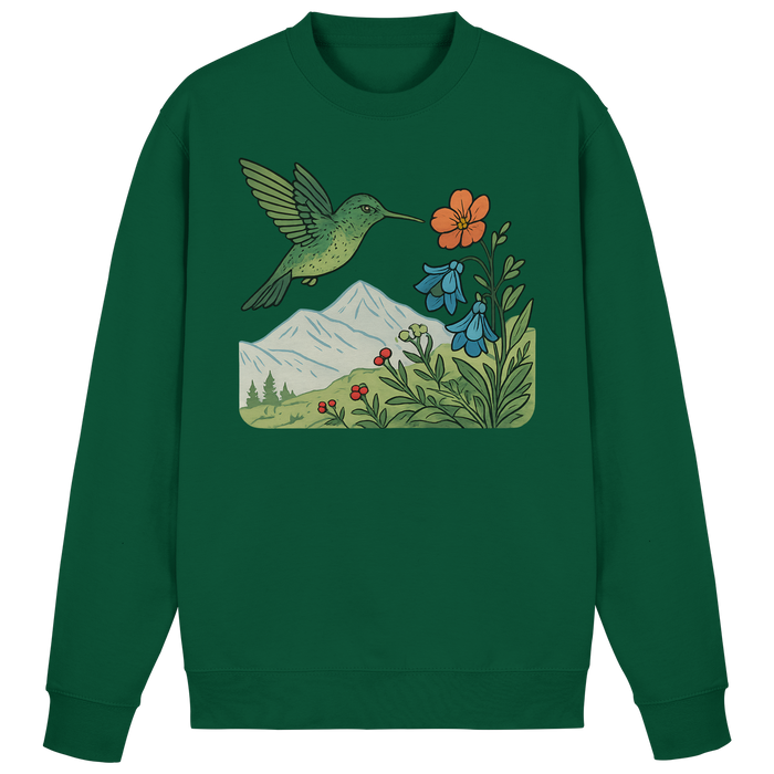 Arvenzo Bloom Wing sweatshirt in bottle green, front view showing a casual, stylish sweatshirt with a wing graphic design.