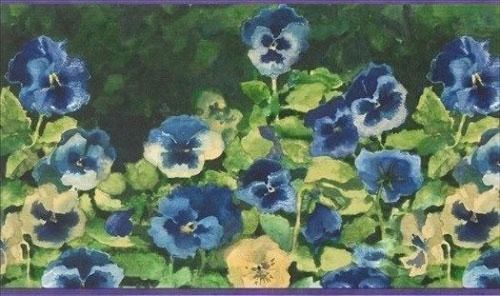 Blue, Periwinkle & Yellow Pansy Wallpaper Border - all4wallswall-paper