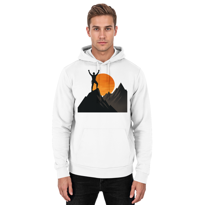 Arvenzo Bold Ascent unisex hoodie in Arctic White, front view showcasing soft fabric and classic hoodie design.