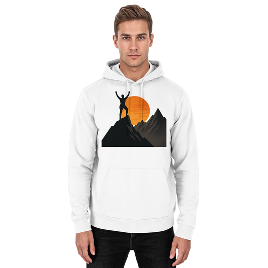 Arvenzo Bold Ascent unisex hoodie in Arctic White, front view showcasing soft fabric and classic hoodie design.