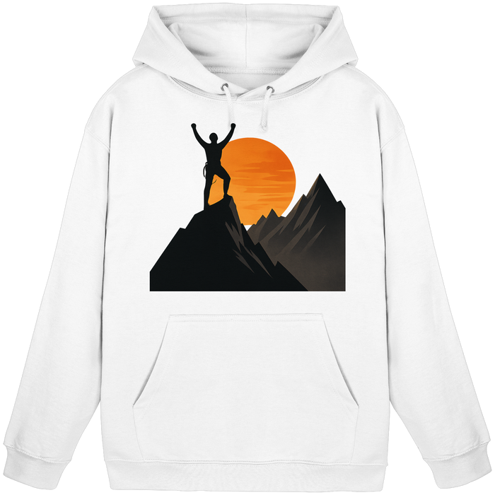 Arvenzo Bold Ascent unisex hoodie in Arctic White featuring a front view with a simple, classic design and comfortable fit.