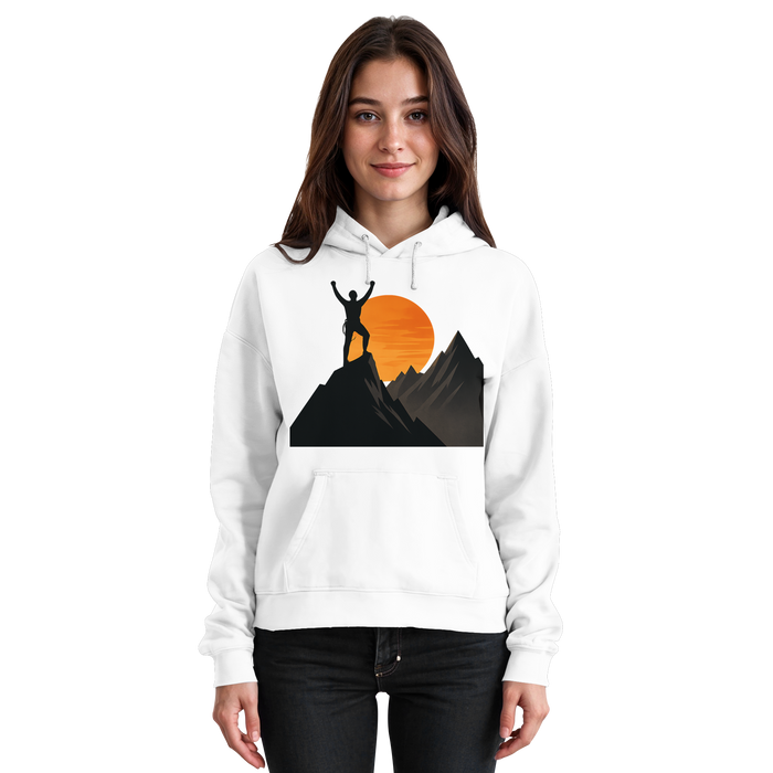Arvenzo Bold Ascent hoodie in Arctic White, front view, unisex casual hoodie with a simple design and soft fabric.