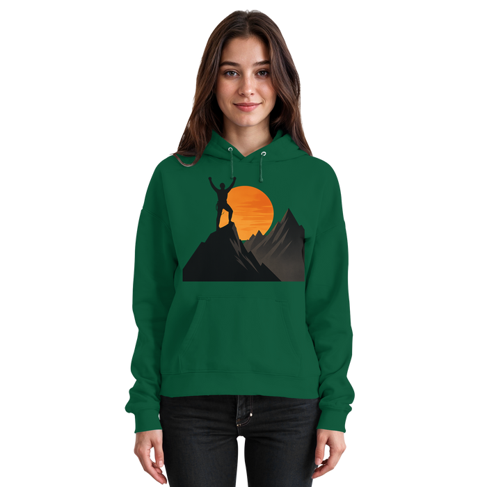 Front view of Arvenzo Bold Ascent unisex hoodie in bottle green with a simple, classic design and a front pocket.