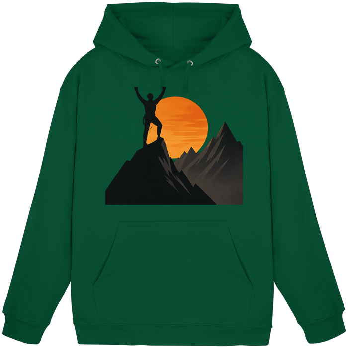 Front view of Arvenzo Bold Ascent unisex hoodie in bottle green, showcasing a classic fit and soft fabric.