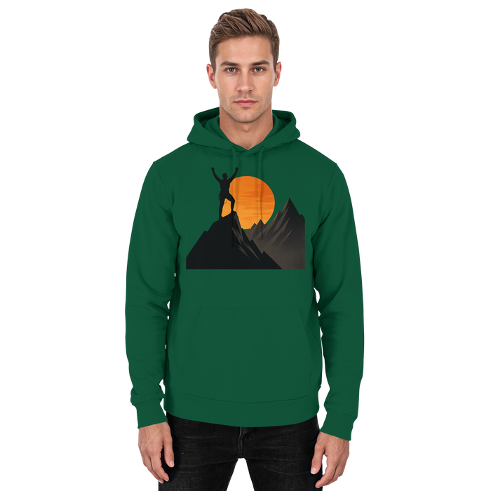 Bottle green Arvenzo Bold Ascent hoodie, front view, unisex design with a comfortable fit and casual style.