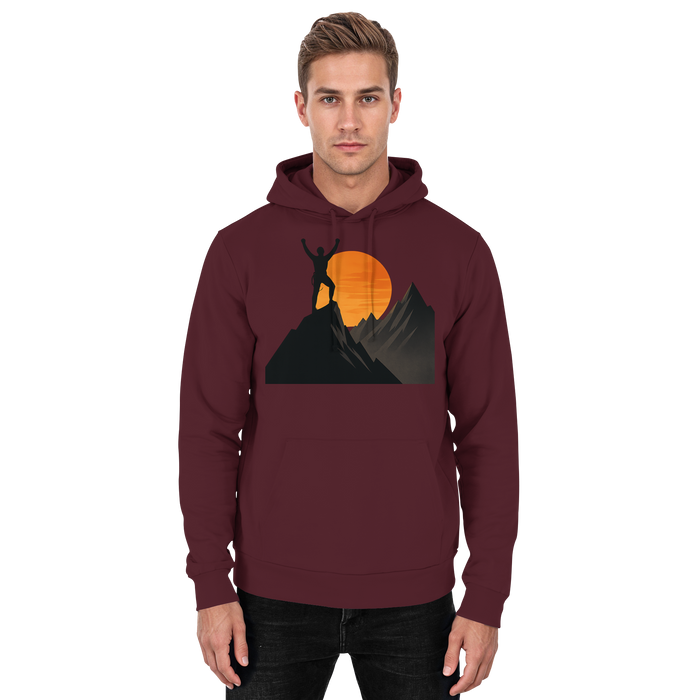Front view of Arvenzo Bold Ascent unisex burgundy hoodie, featuring a simple design and comfortable fit.