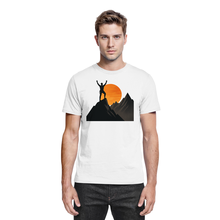 Front view of Arvenzo Bold Ascent unisex white premium shirt showing classic fit and clean design.