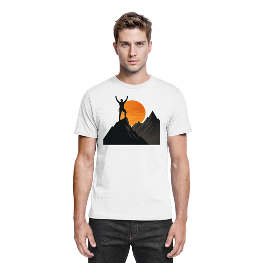 Front view of Arvenzo Bold Ascent unisex white premium shirt showing classic fit and clean design.