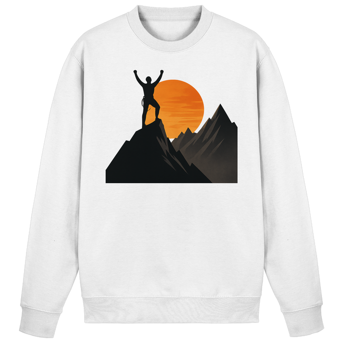 Arvenzo Bold Ascent sweatshirt in arctic white, front view showing classic crew neck and soft fabric texture.