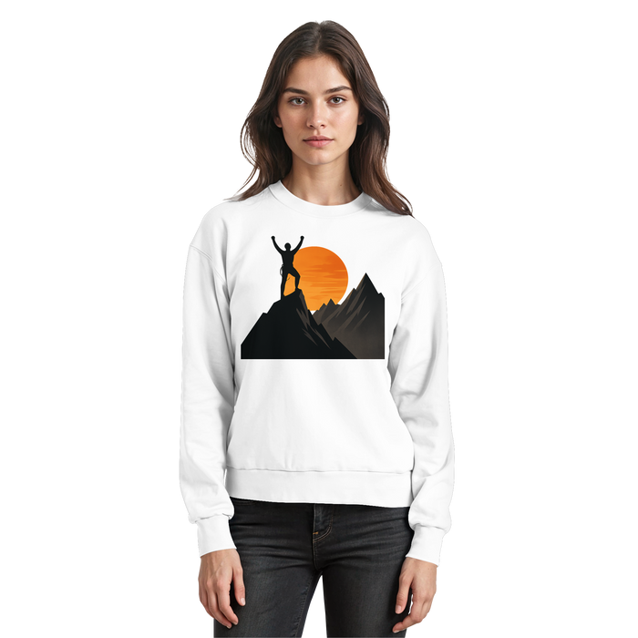 Arvenzo Bold Ascent sweatshirt in Arctic White, front view showing classic crewneck design and soft fabric texture