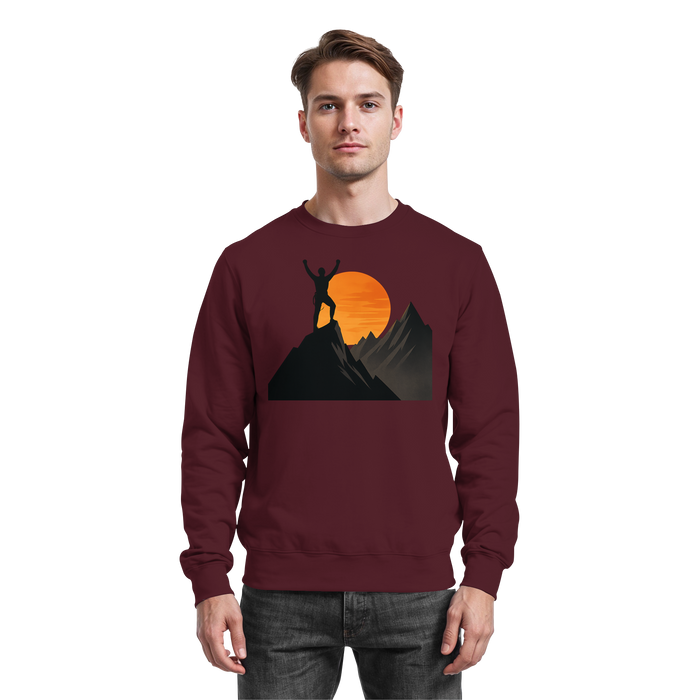 Arvenzo Bold Ascent sweatshirt in burgundy, front view showing a classic crewneck design and soft fabric texture.