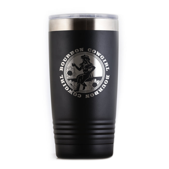 Bourbon Cowgirl Black Tumbler Logo