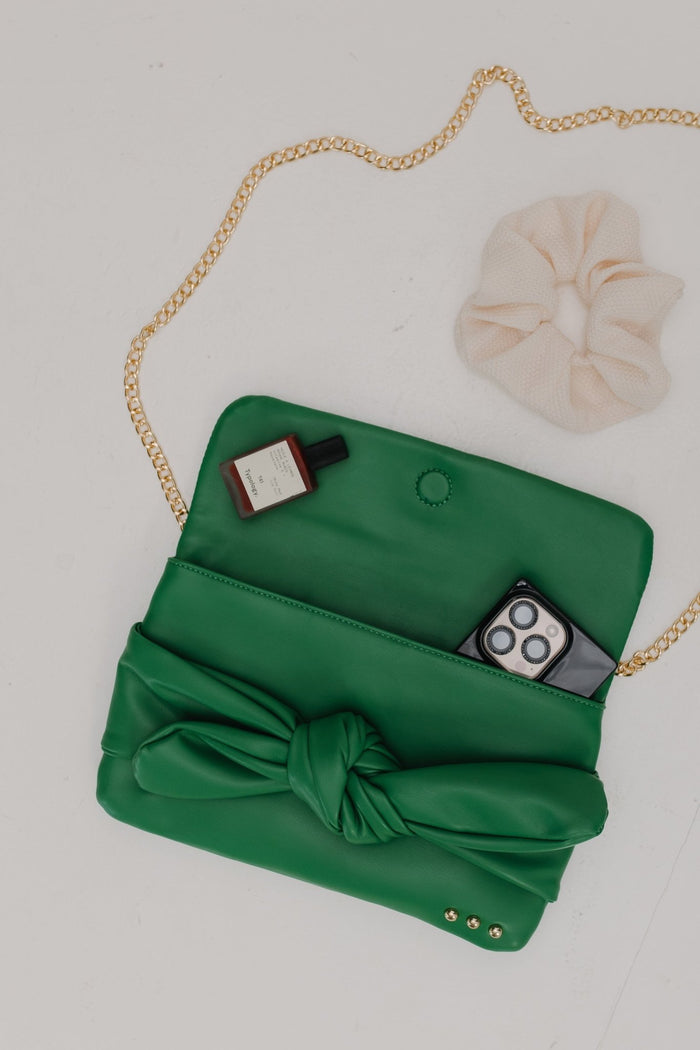 BOW CONVERTIBLE CLUTCH 3 - IN - 1 STATEMENT BAG IN EMERALD - Love Marlow