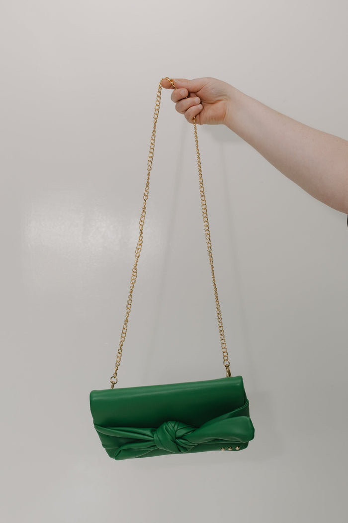 BOW CONVERTIBLE CLUTCH 3 - IN - 1 STATEMENT BAG IN EMERALD - Love Marlow