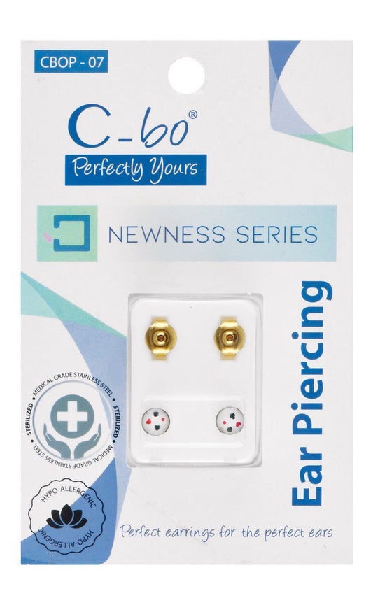 C-bo Newness Hypoallergenic White Round Card Symbols Print Stainless Steel Stud Earrings, 1 Pair - Makkah Pharmacy