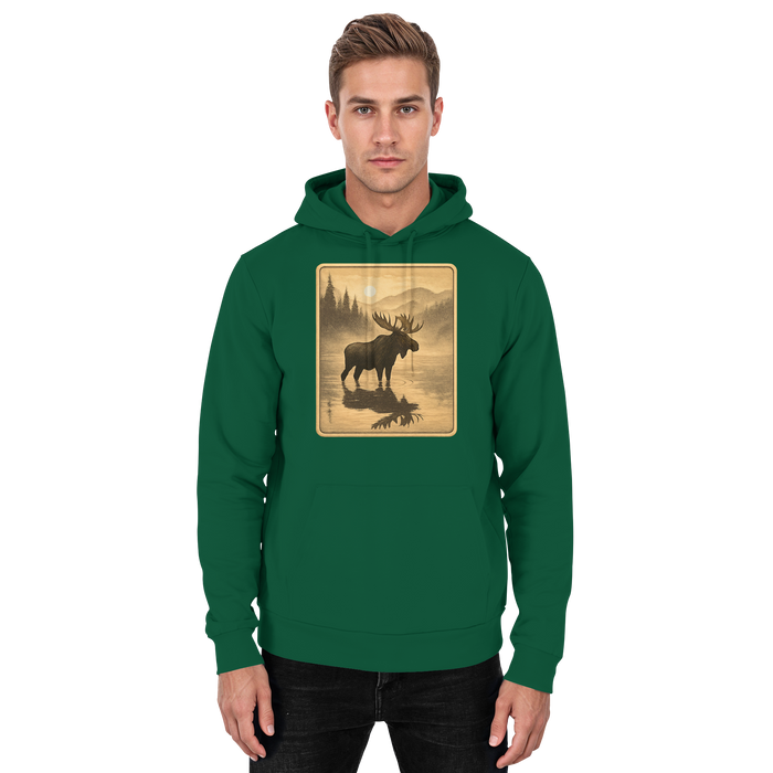Unisex Calm Shore hoodie by Arvenzo in bottle green, front view showcasing a casual, comfortable design for everyday wear.