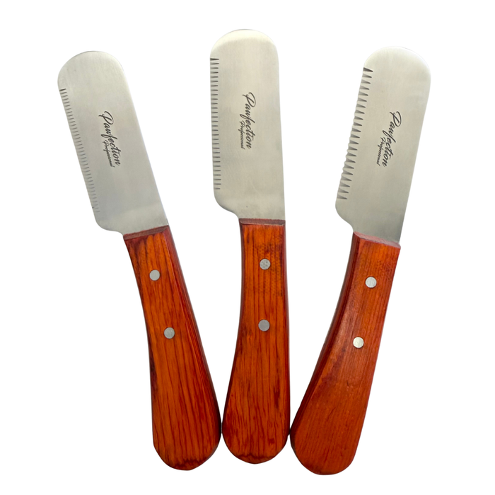 Carding Knife w/ Orange Wooden Handle, Set of 3