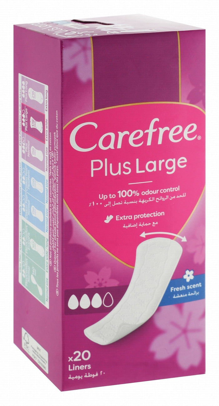 Carefree Plus Large Fresh Scent Pantyliners, 20 Pieces - Makkah Pharmacy