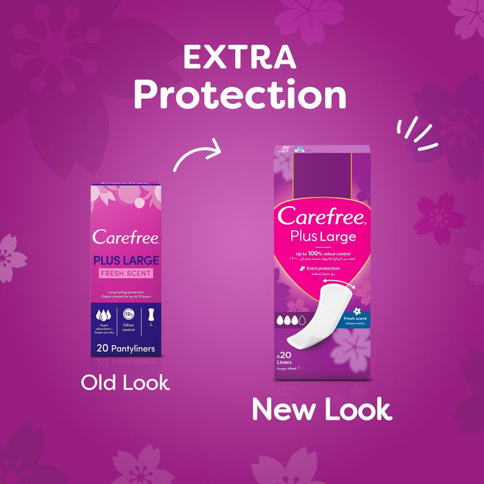 Carefree Plus Large Fresh Scent Pantyliners, 20 Pieces - Makkah Pharmacy