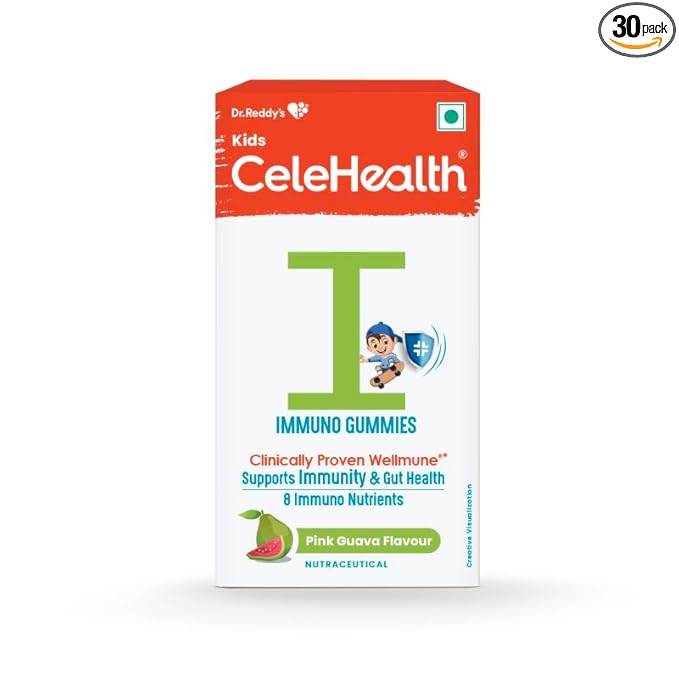 Celehealth Kidz Immuno Plus - 30 Gummies | Pink Guava with Wellmune Vitamin C & Zinc to support body's defence and immunity (Pack of 1)