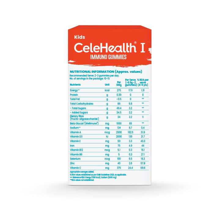 Celehealth Kidz Immuno Plus - 30 Gummies | Pink Guava with Wellmune Vitamin C & Zinc to support body's defence and immunity (Pack of 1)
