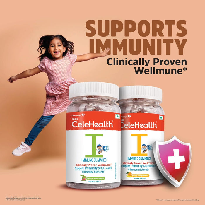 Celehealth Kidz Immuno Plus - 30 Gummies | Pink Guava with Wellmune Vitamin C & Zinc to support body's defence and immunity (Pack of 1)