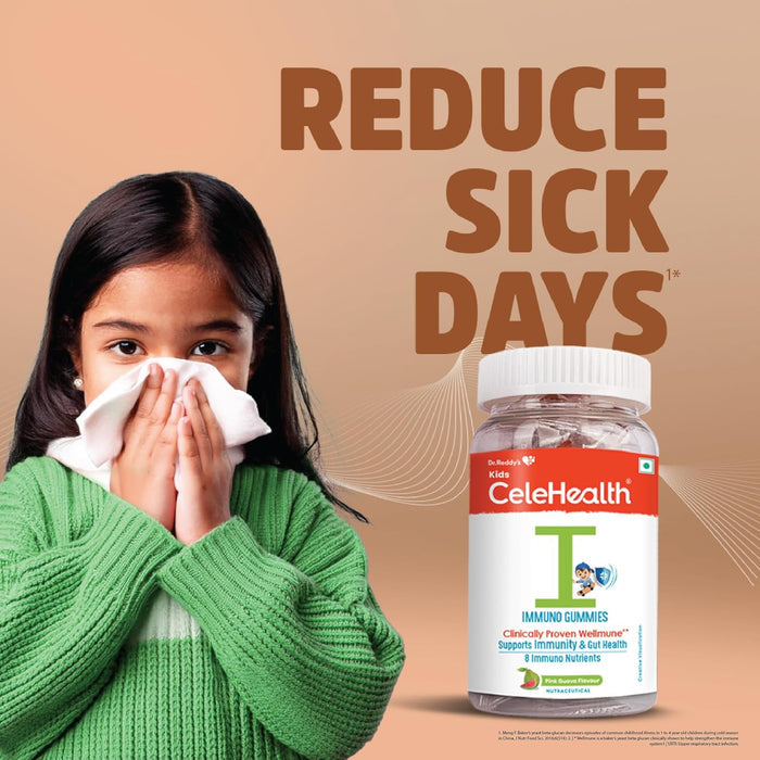 Celehealth Kidz Immuno Plus - 30 Gummies | Pink Guava with Wellmune Vitamin C & Zinc to support body's defence and immunity (Pack of 1)