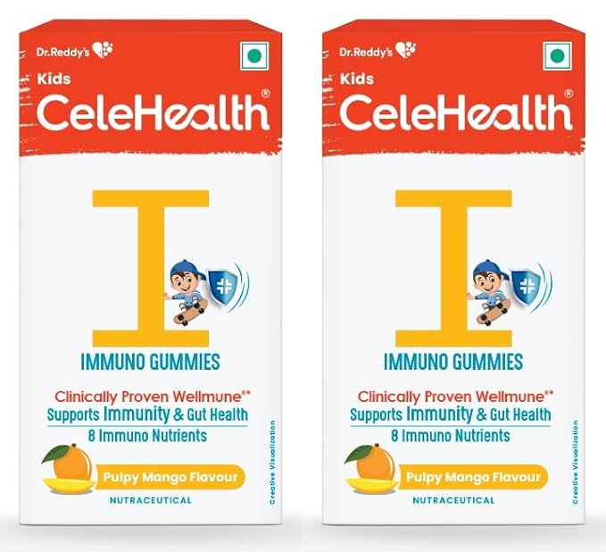 Celehealth Kidz Immuno Plus - 30 Gummies | Pulpy Mango with Wellmune Vitamin C & Zinc to support body's defence and immunity (Pack of 1)