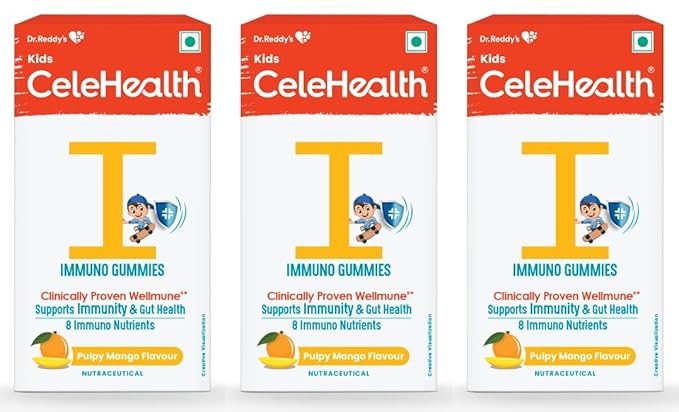 Celehealth Kidz Immuno Plus - 30 Gummies | Pulpy Mango with Wellmune Vitamin C & Zinc to support body's defence and immunity (Pack of 1)