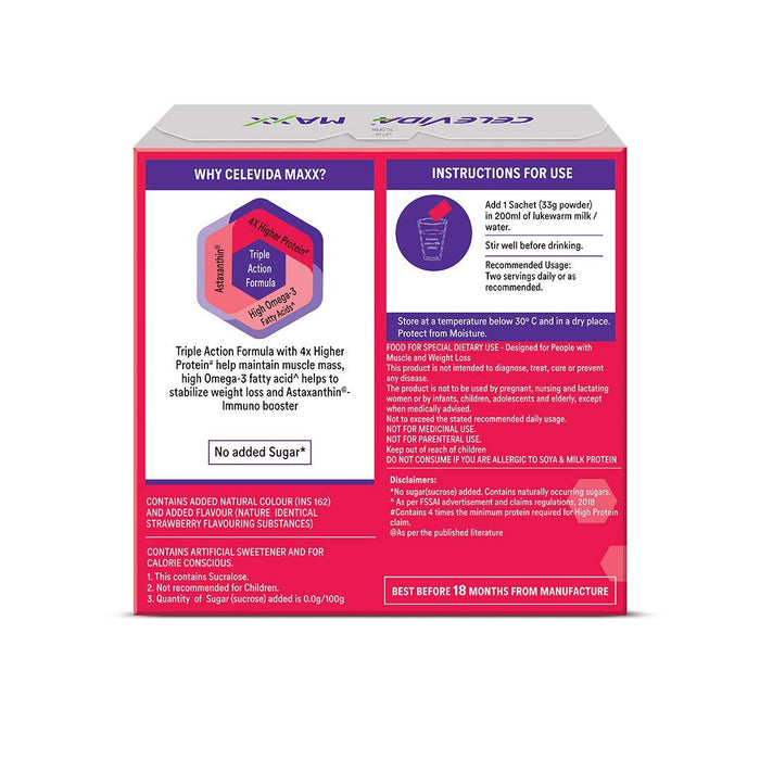 Celevida Maxx- Strawberry flavour- 33 gms Sachets of 14 such ( BIB )